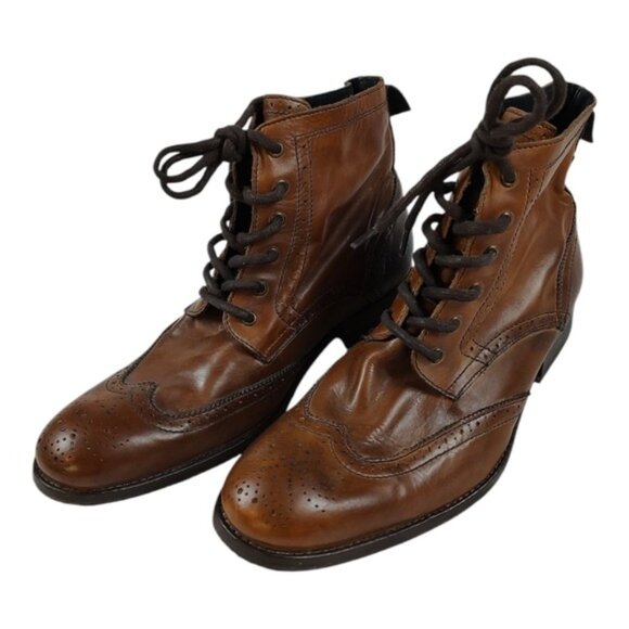 H by Hudson Angus Brown Leather Brogue Lace Up Boots Euro 43 - Picture 1 of 15